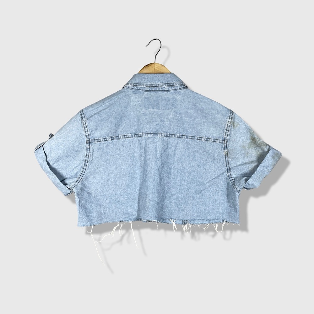 Harley Davidson Denim Crop Top Womens M Light Blue Biker Grunge Y2K Edgy - Picture 4 of 7